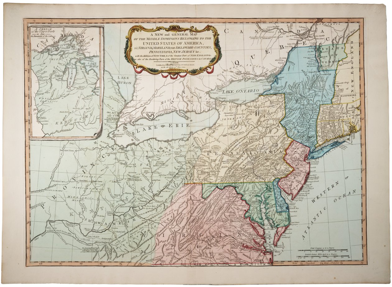 Nová a všeobecná mapa středního dominia patřícího Spojeným státům, 14. května 1794 od James and Laurie, Robert Whittle