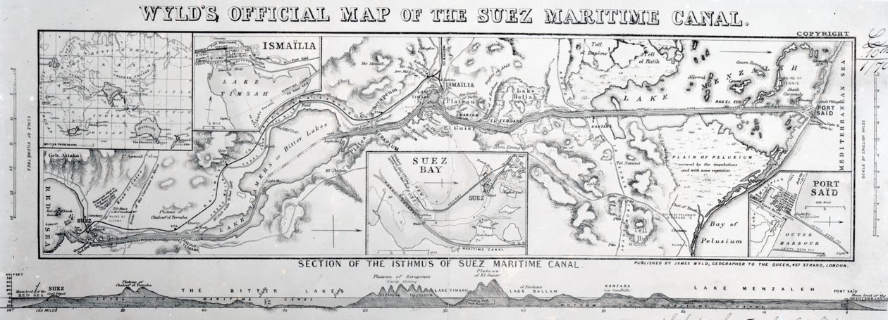 Wyldova oficiální mapa Suezského námořního průplavu, 1869 od James the Younger Wyld
