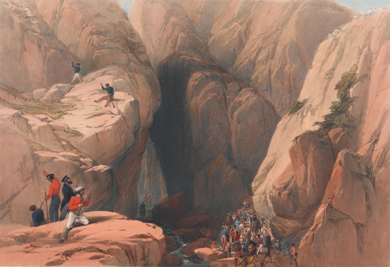‚Vchod do průsmyku Kojak z Parush‘, kolem roku 1839 (litografie, tónovaná) od James (after) Atkinson