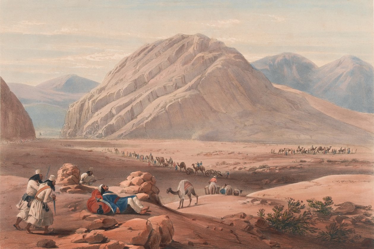 „Pohled na horu Baba-Naunee“, kolem roku 1839 (litografie, tónovaná) od James (after) Atkinson