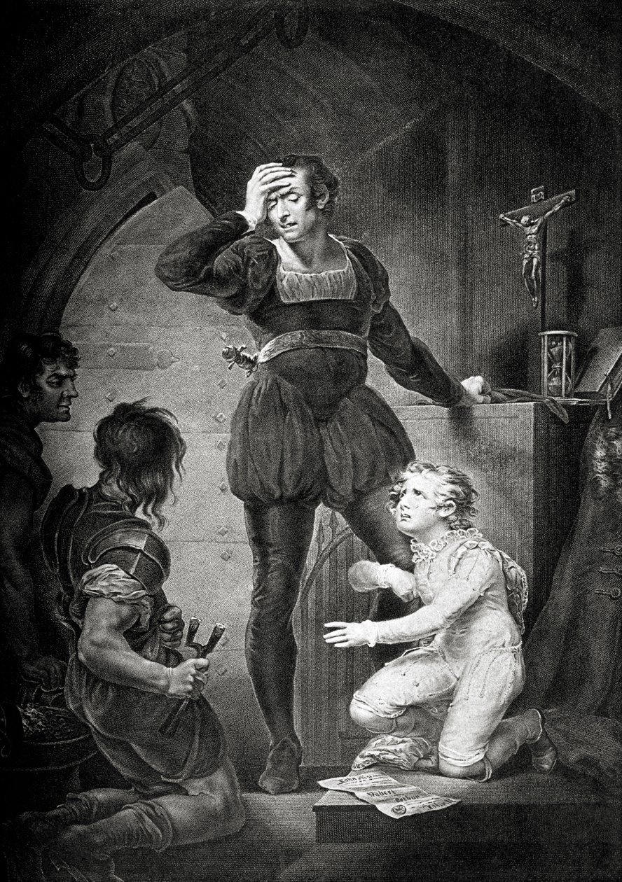 Král Jan. 4. dějství, 1. scéna: Hubert s Artušem ve vězení od James (after) Northcote