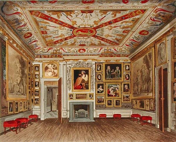 Komnata přítomnosti, Kensingtonský palác, z „Dějiny královských sídel“, vyryl Daniel Havell (1785-1826), William Henry Pyne (1769-1843) od James (after) Stephanoff