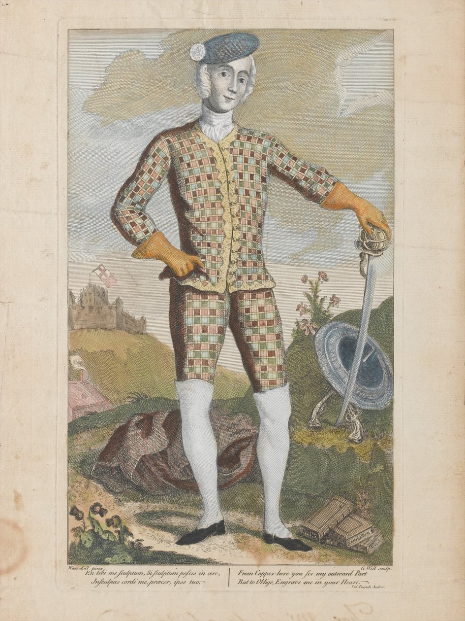 Princ Charles Edward Stuart (barevná rytina) od James (c.1692 1767) (after) Wasdail