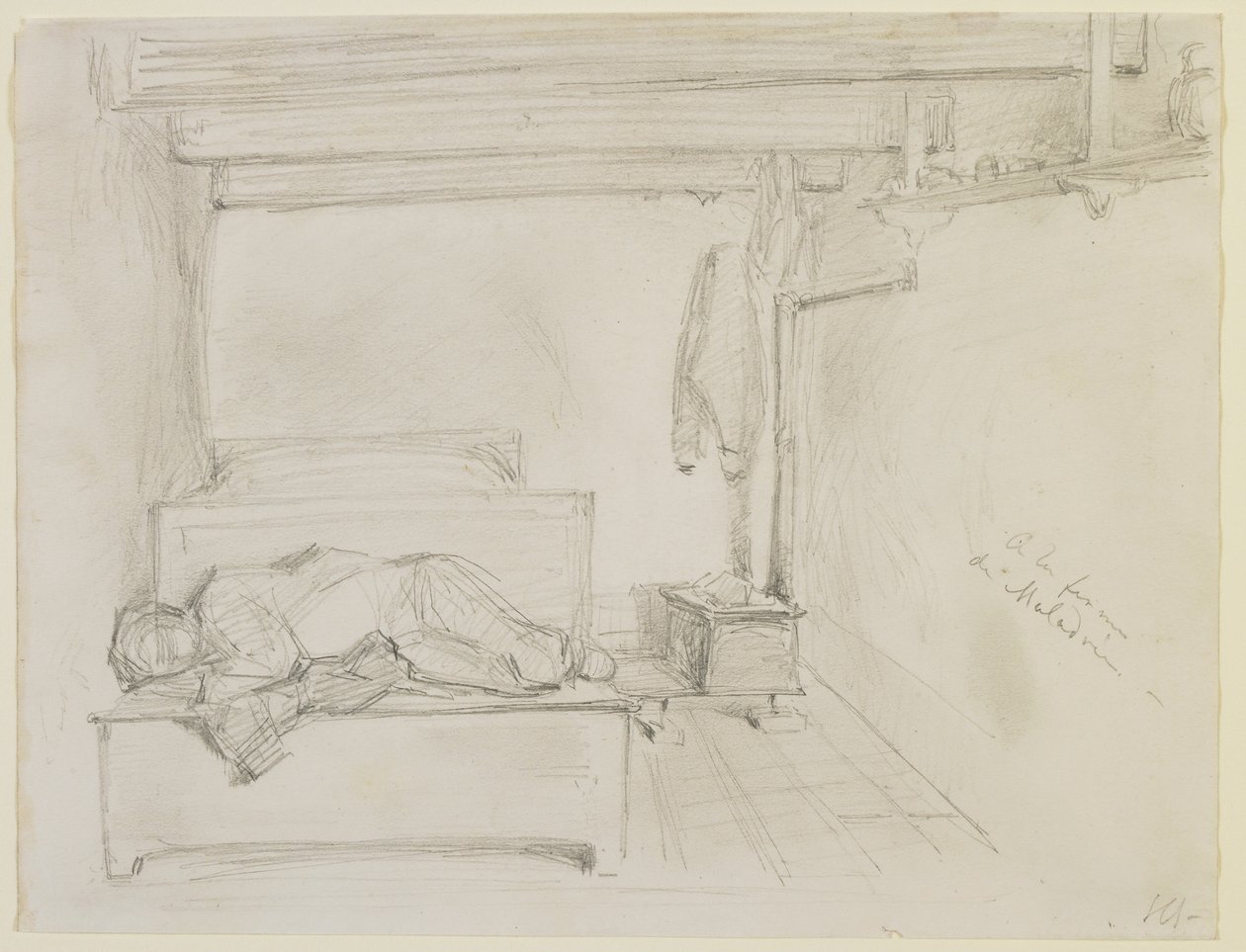 Na farmě Maladrie, 1858 (tužka na špinavě bílý tkaný papír od James Abbott McNeill Whistler