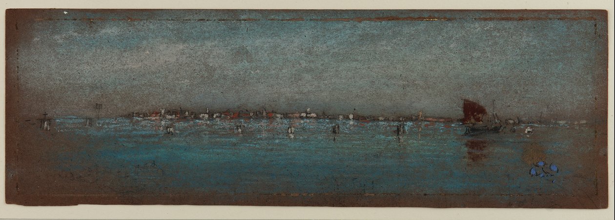 Modrá a stříbrná - Ostrovy, Benátky, 1879-80 (pastel na hnědém papíře) od James Abbott McNeill Whistler