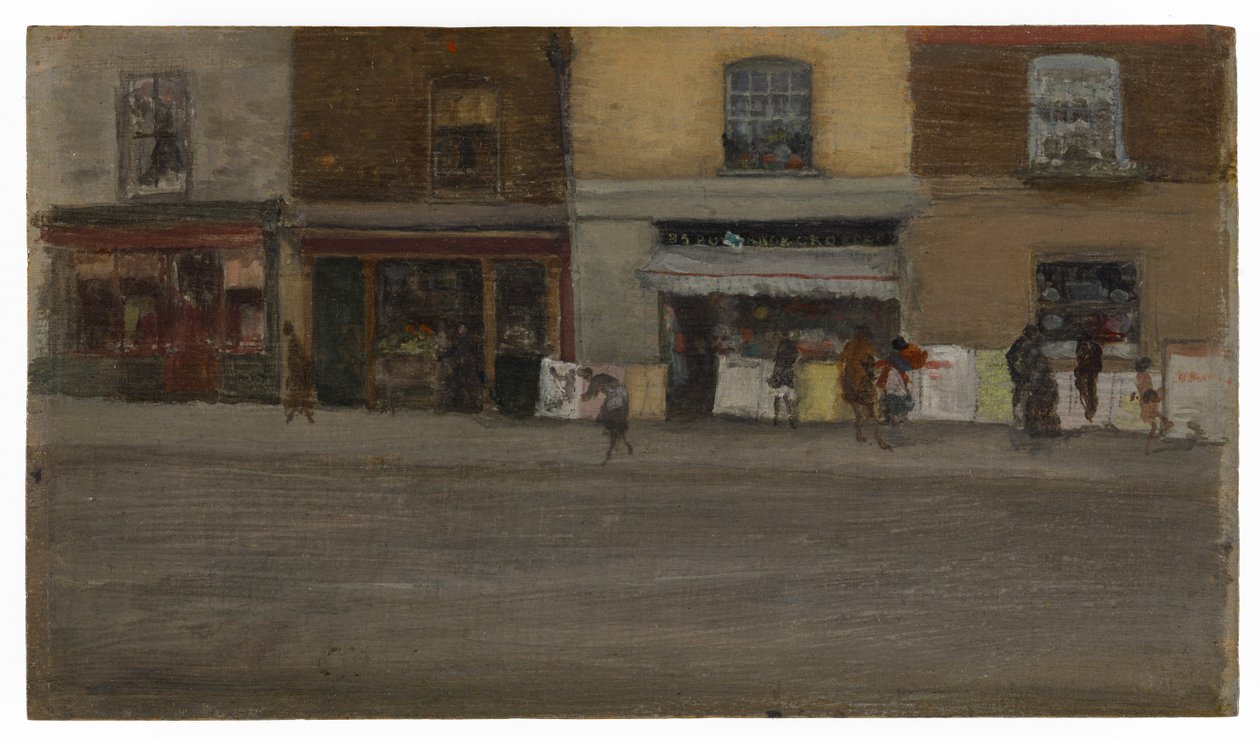 Chelsea Shops, počátek 80. let 19. století (olej na dřevěné desce) od James Abbott McNeill Whistler