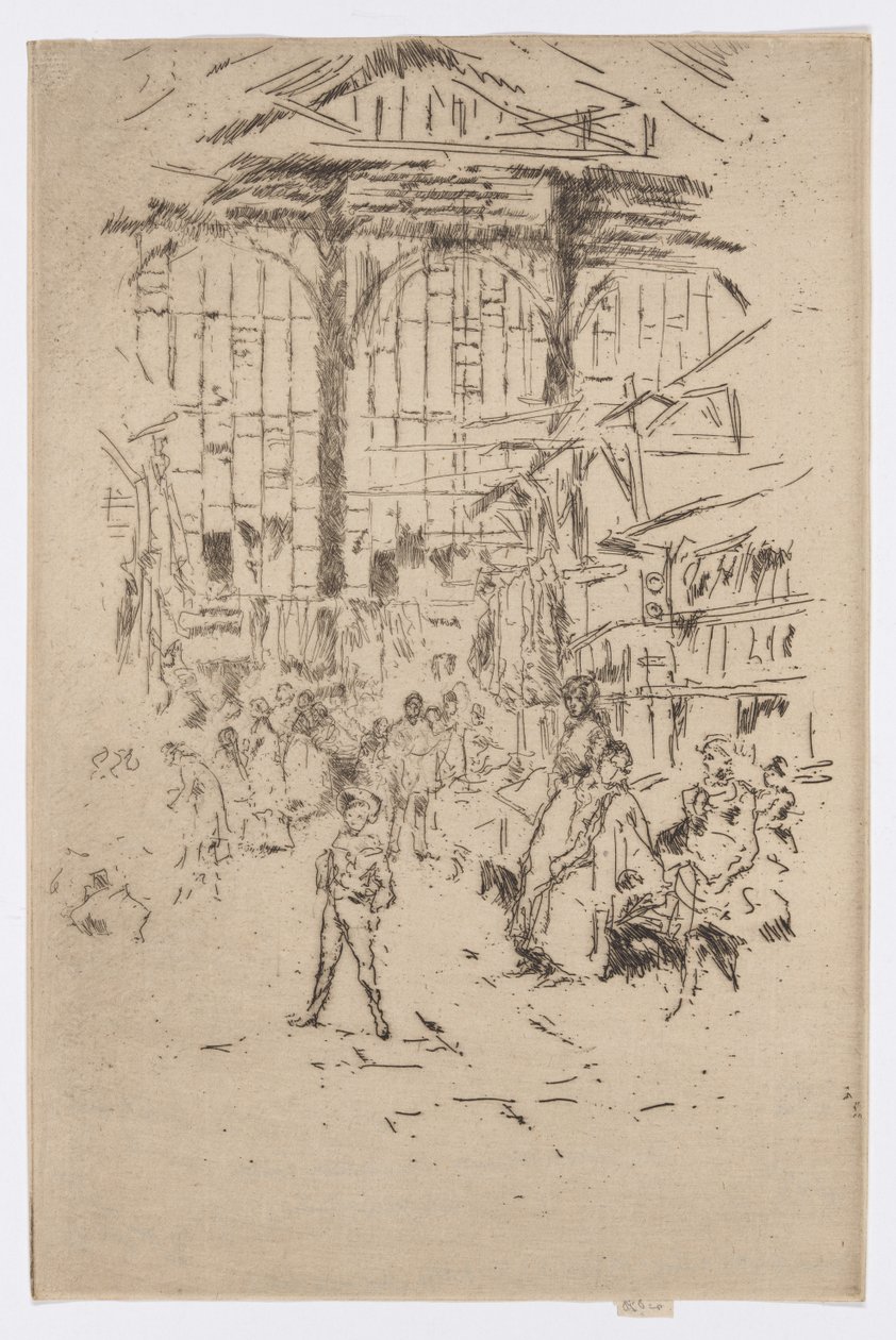 Clothes-Exchange, Houndsditch, č. 2, asi 1886-88 (lept; tuš na papíře) od James Abbott McNeill Whistler
