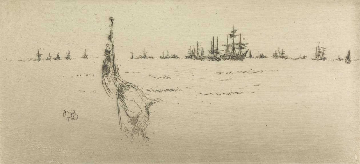 Dipping the Flag, ze souboru dvanácti leptů s názvem The Naval Review, 1887 od James Abbott McNeill Whistler
