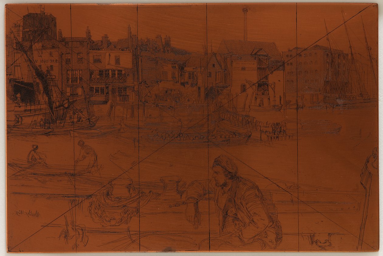 Leptací deska: Black Lion Wharf, 1859. od James Abbott McNeill Whistler