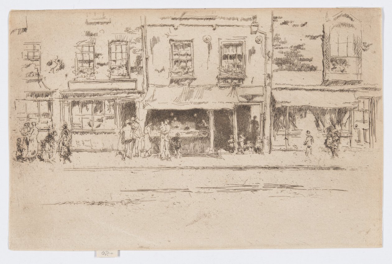 Obchod s rybami, Chelsea, asi 1884-86 (lept; tuš na papíře) od James Abbott McNeill Whistler
