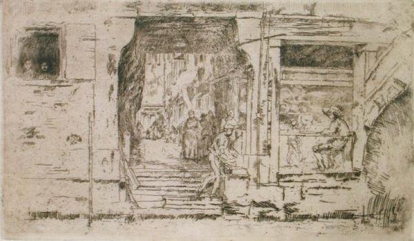Obchod s rybami, Benátky (lept) od James Abbott McNeill Whistler