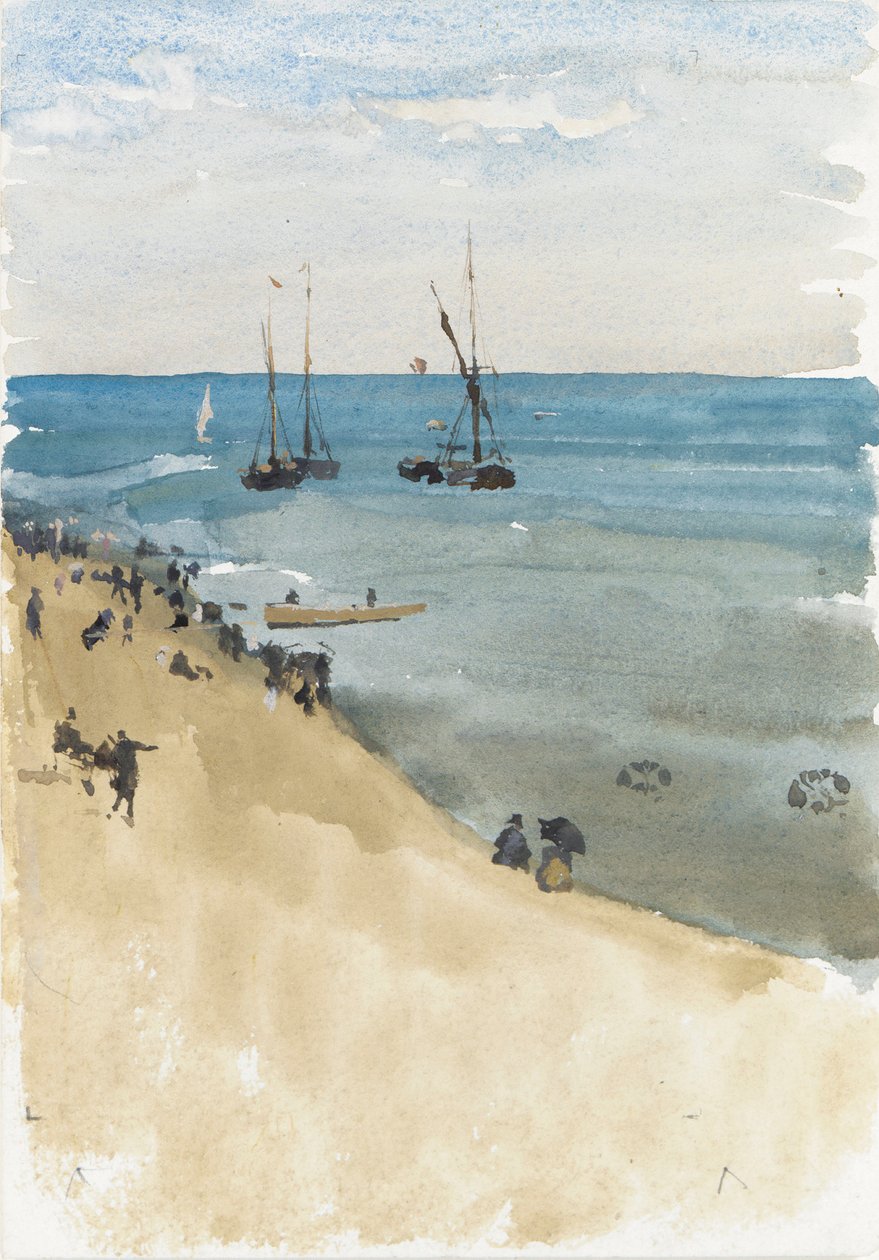 Zelená a stříbrná - The Bright Sea, Dieppe, c.1883-85 (akvarel a kvaš na papíře) od James Abbott McNeill Whistler