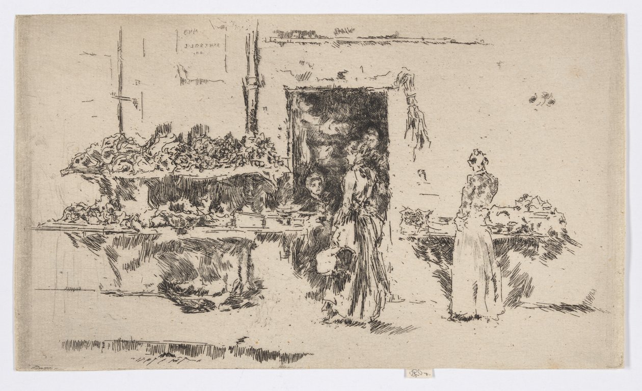 Zelinářství, Paříž, asi 1892-93 (lept; tuš na papíře) od James Abbott McNeill Whistler