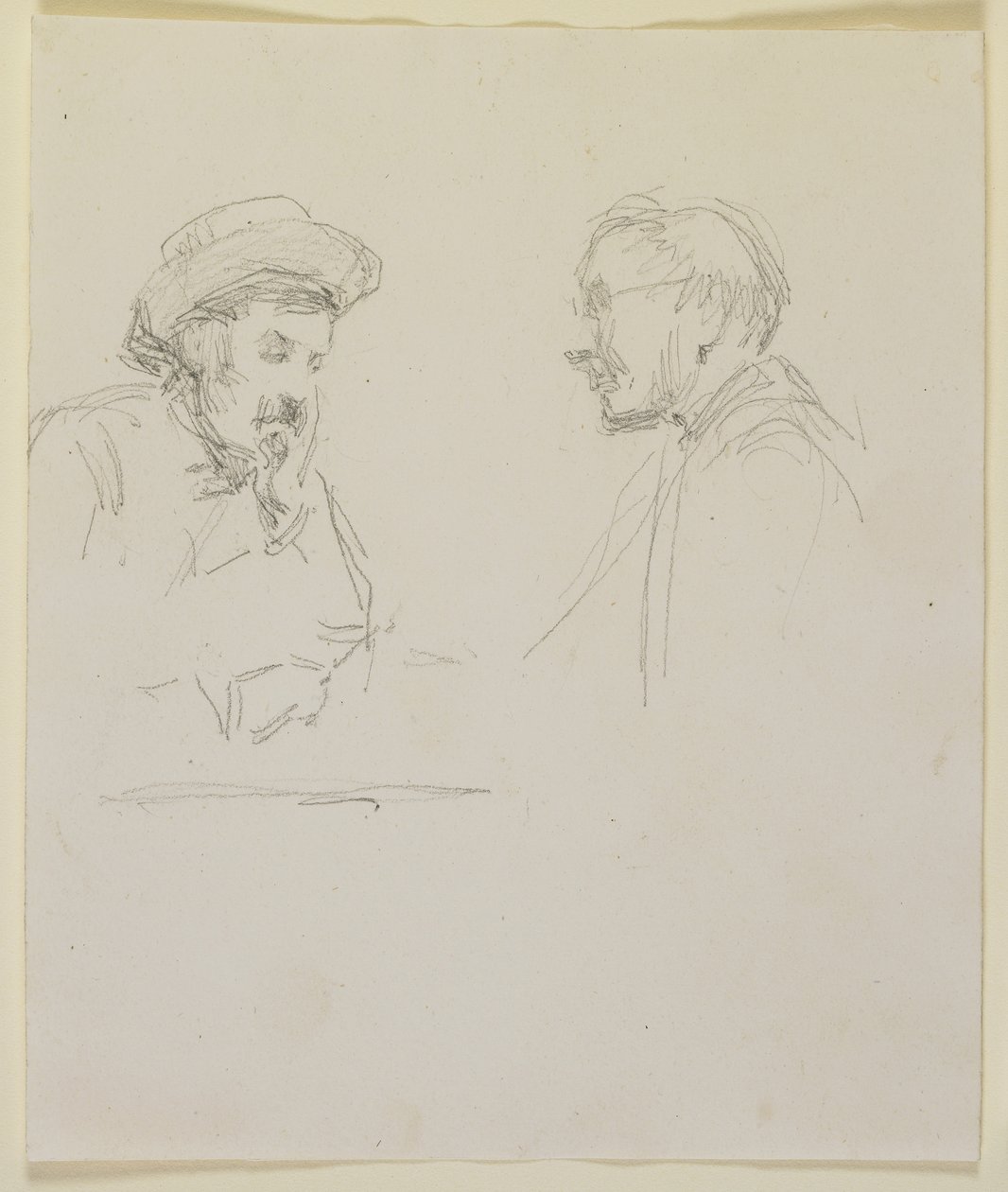 Hlavy dvou mužů, cca 1855-59 (tužka na špinavě bílém tkaném papíře) od James Abbott McNeill Whistler