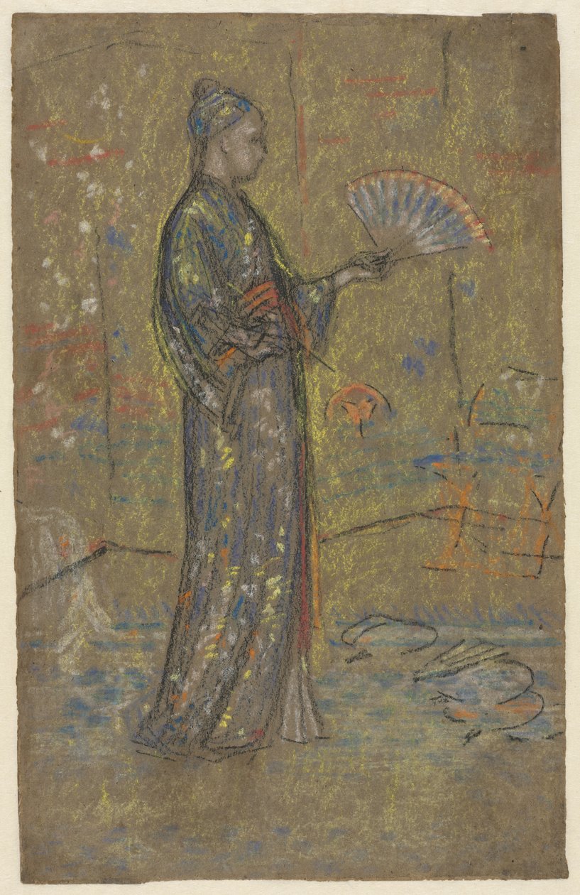 Japonská žena maluje vějíř, kolem roku 1872 (černá křída a pastel) od James Abbott McNeill Whistler