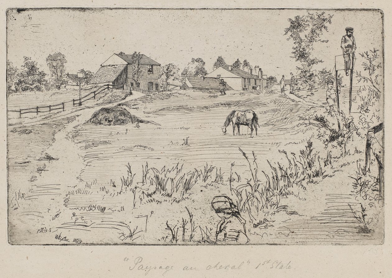 Krajina s koněm (Meadow) 1859 (lept na papíře) od James Abbott McNeill Whistler