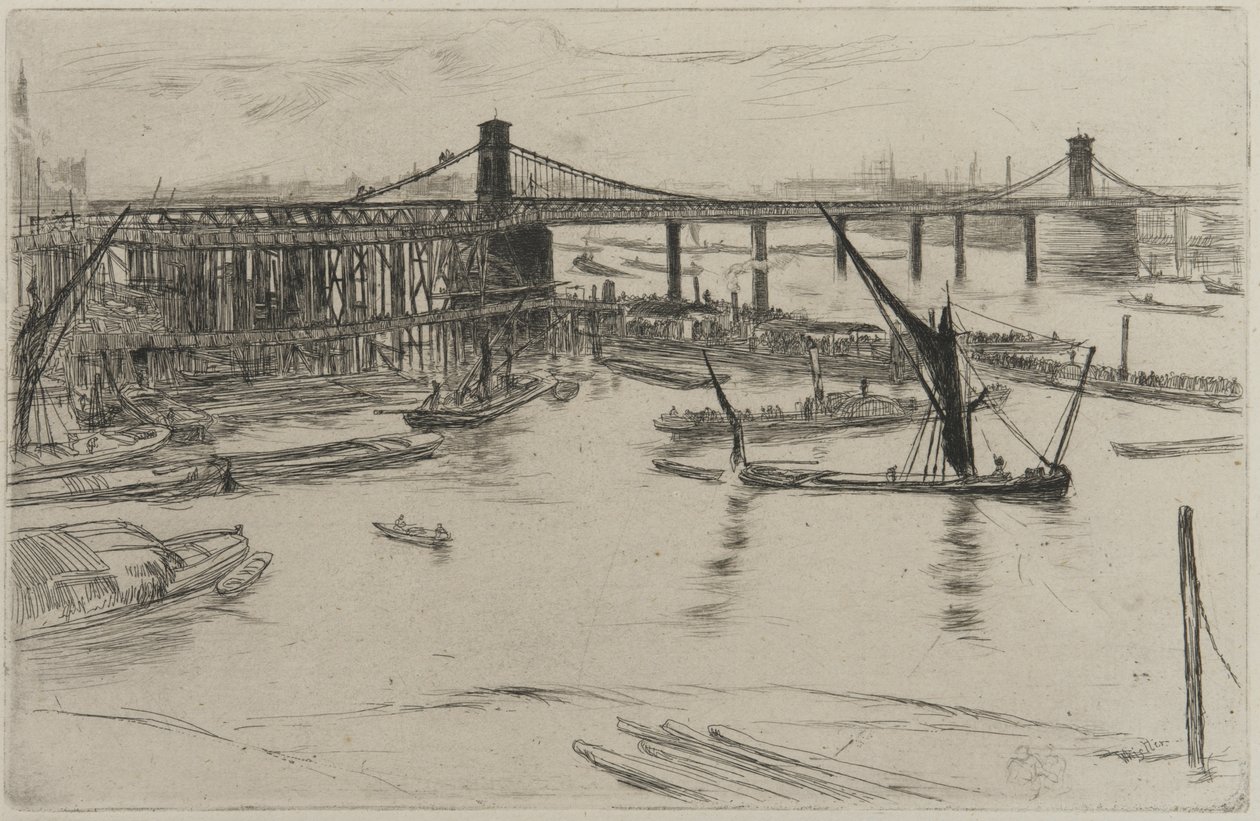 Old Hungerford Bridge, 1861 (lept na papíře) od James Abbott McNeill Whistler