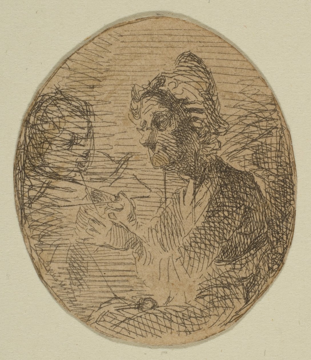 Stará žena a dítě v oválu z náčrtů na desce Coast Survey Plate, 1854-55. od James Abbott McNeill Whistler