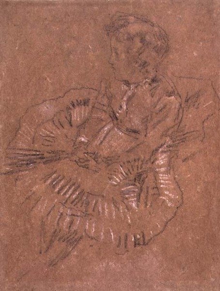 PD.67-1959 Sedící dívka ve velké sukni (Studie Elinor Leyland) kolem 1870-80 (černobílá křída na hnědém papíře) od James Abbott McNeill Whistler