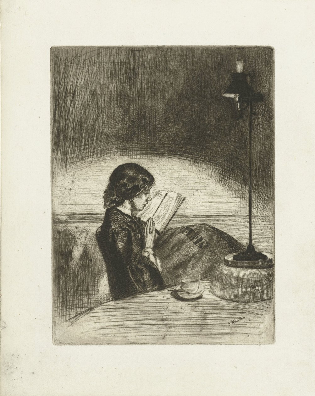 Portrét čtení Deborah Delano Čtení při světle lampy od James Abbott McNeill Whistler