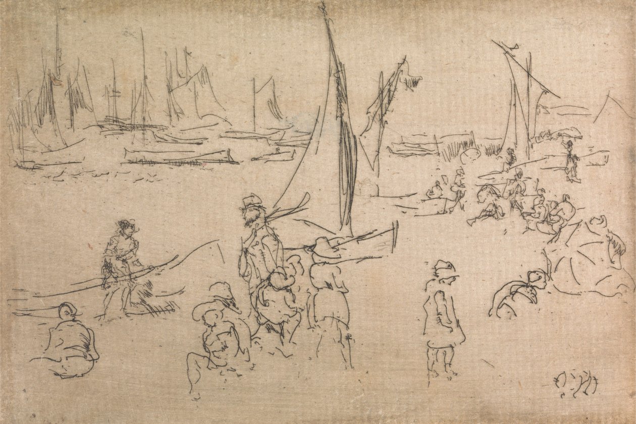 Portsmouth Children, ze souboru dvanácti leptů s názvem The Naval Review, 1887 od James Abbott McNeill Whistler