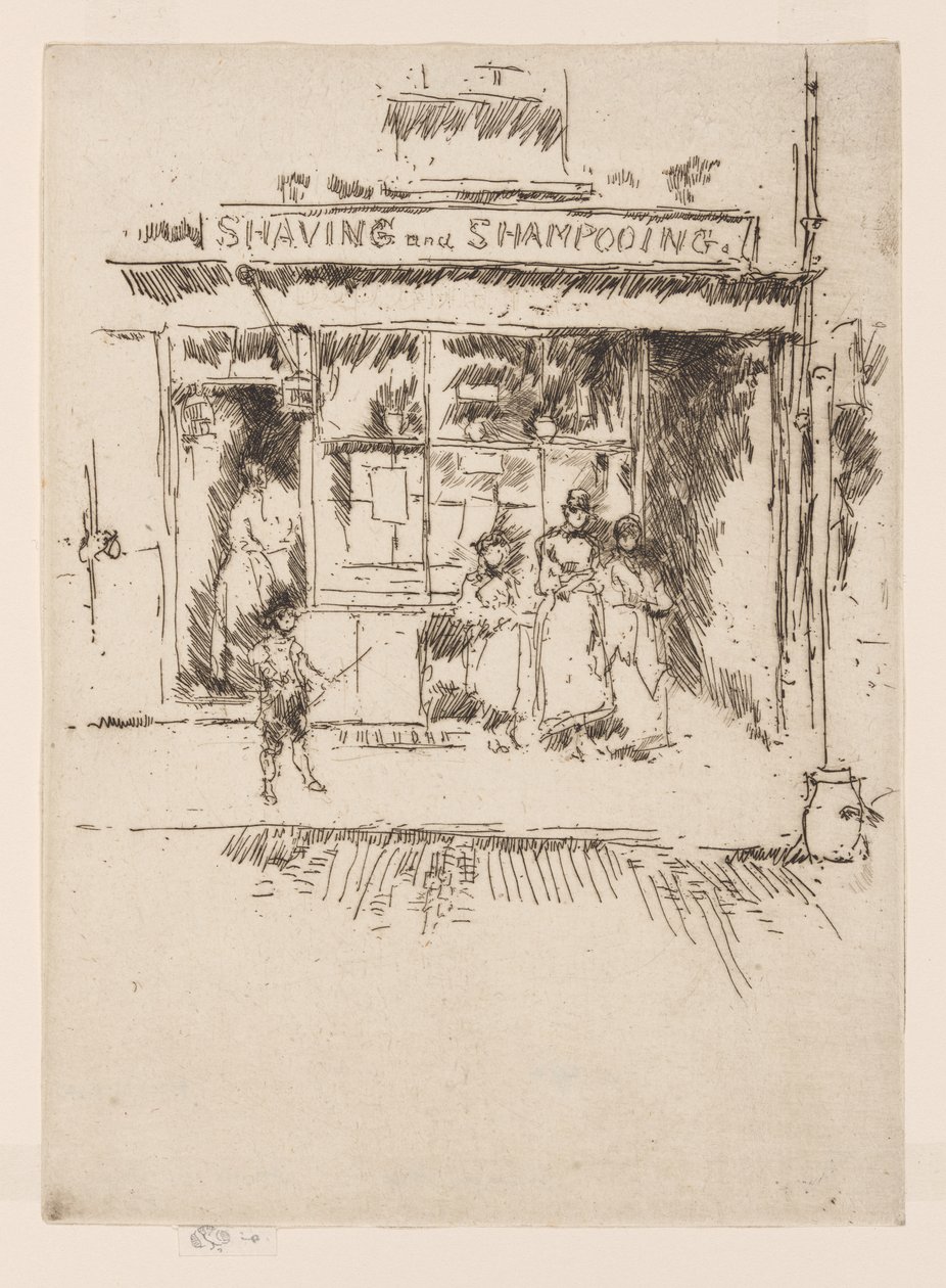 Holení a šamponování, asi 1886-88 (lept; tuš na papíře) od James Abbott McNeill Whistler