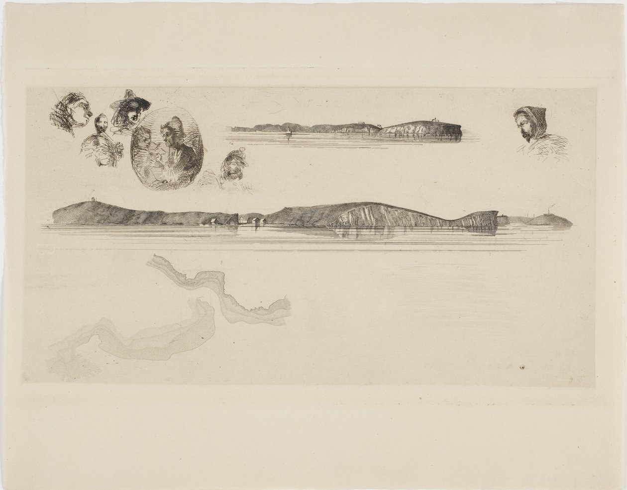 Náčrtky na desce Coast Survey Plate od James Abbott McNeill Whistler