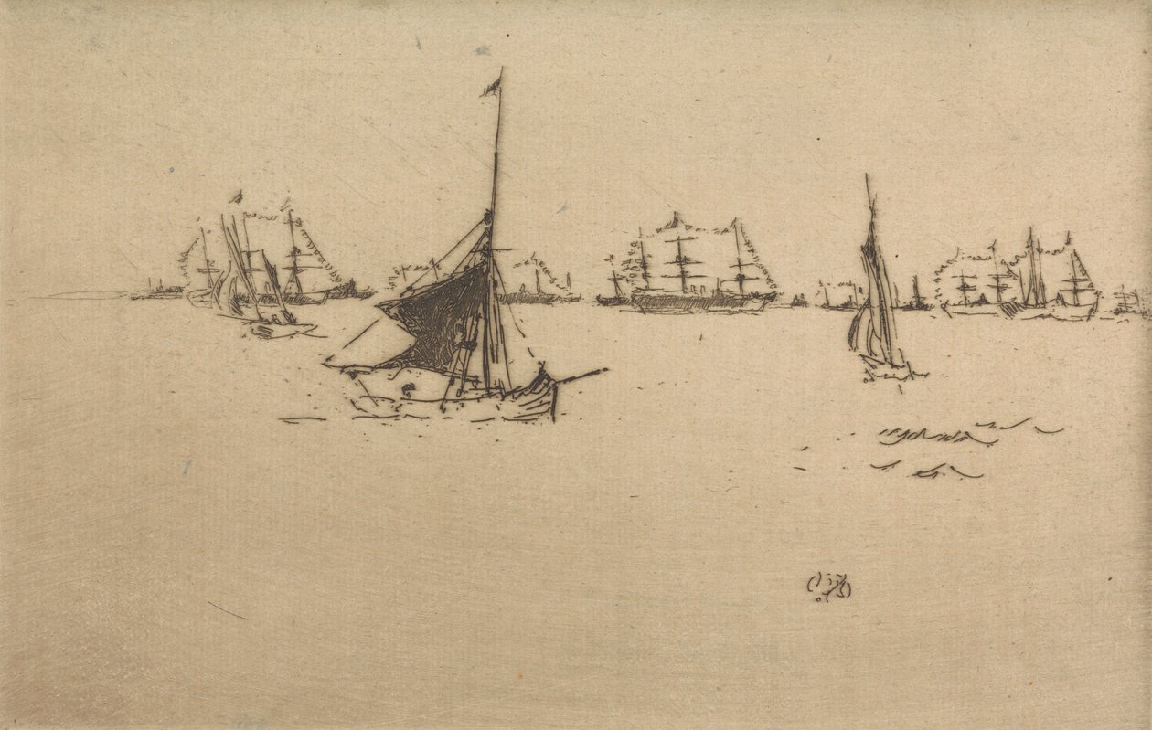 Flotila: Večer ze souboru dvanácti leptů s názvem The Naval Review, 1887 od James Abbott McNeill Whistler