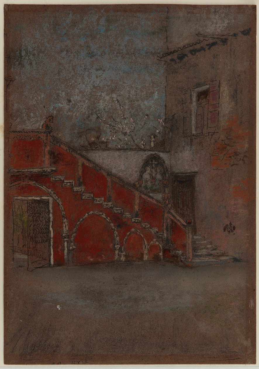 The Staircase: Note in Red, 1880 (pastel a pastel na hnědém papíře) od James Abbott McNeill Whistler