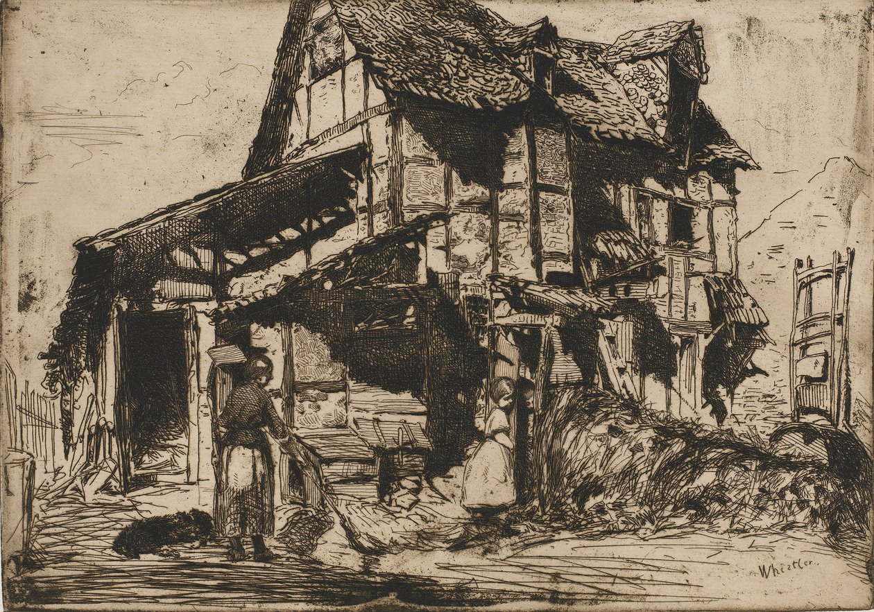 Nebezpečný činžák. Jeden z dvanácti leptů z přírody. Francouzský soubor, 1858. od James Abbott McNeill Whistler