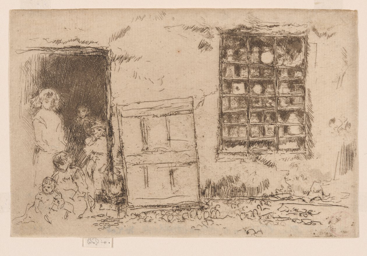 Vesnická cukrárna, asi 1884-86 (lept; tuš na papíře) od James Abbott McNeill Whistler