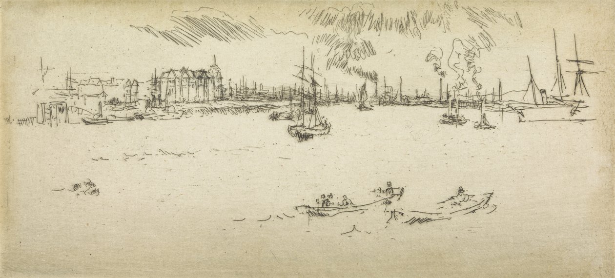 Tilbury, ze souboru dvanácti leptů s názvem The Naval Review, 1887 od James Abbott McNeill Whistler