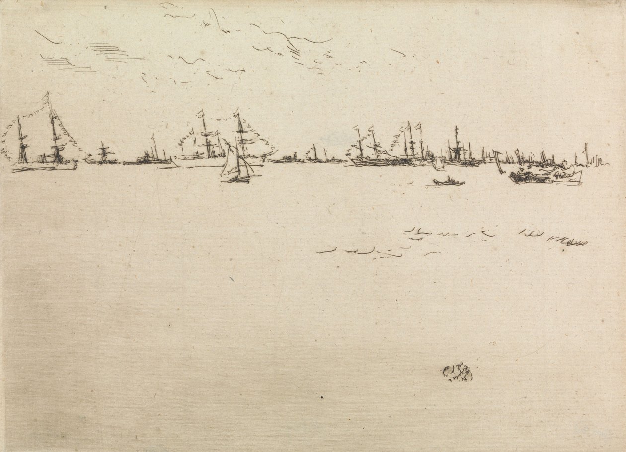 Troop Ships, ze souboru dvanácti leptů s názvem The Naval Review, 1887 od James Abbott McNeill Whistler