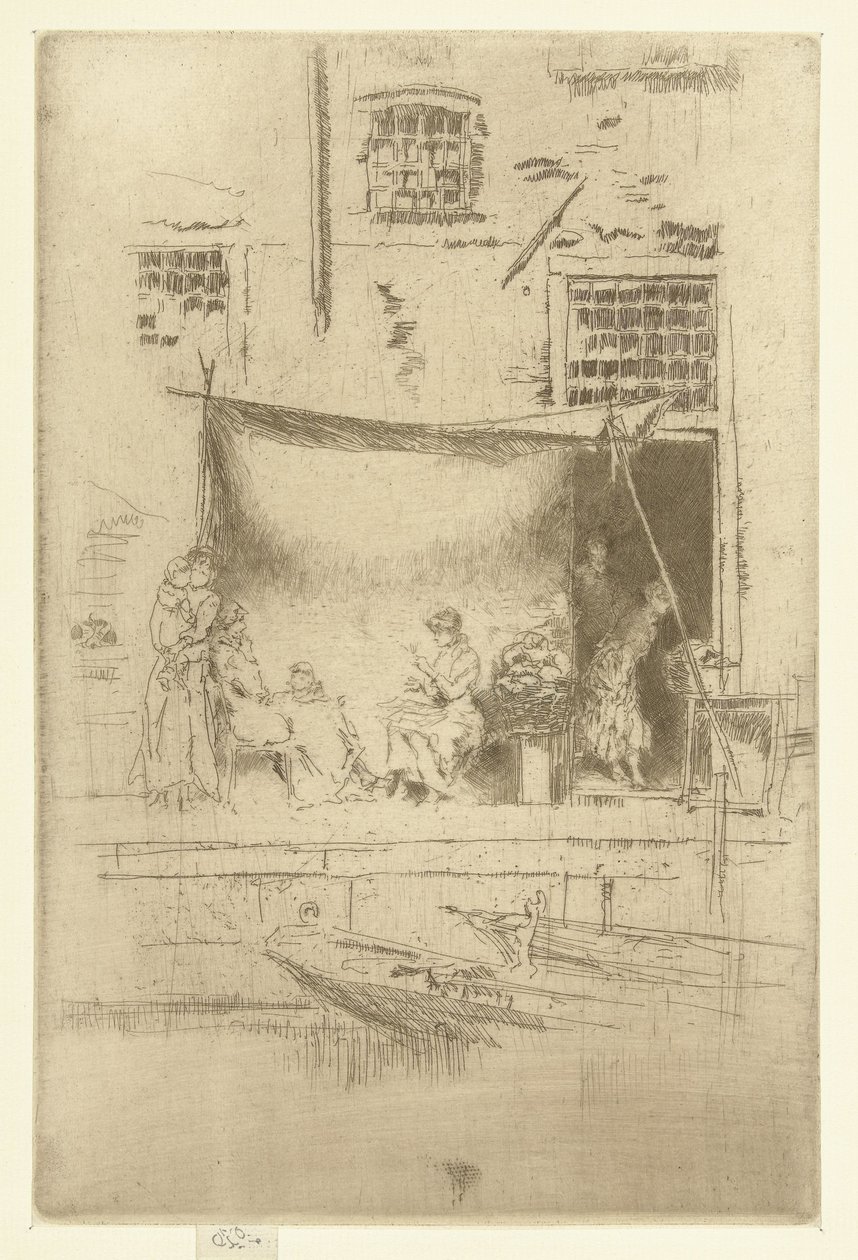 Ženy pod slunečníkem na nábřeží Stánek s ovocem Sada dvaceti šesti leptů (název série) od James Abbott McNeill Whistler