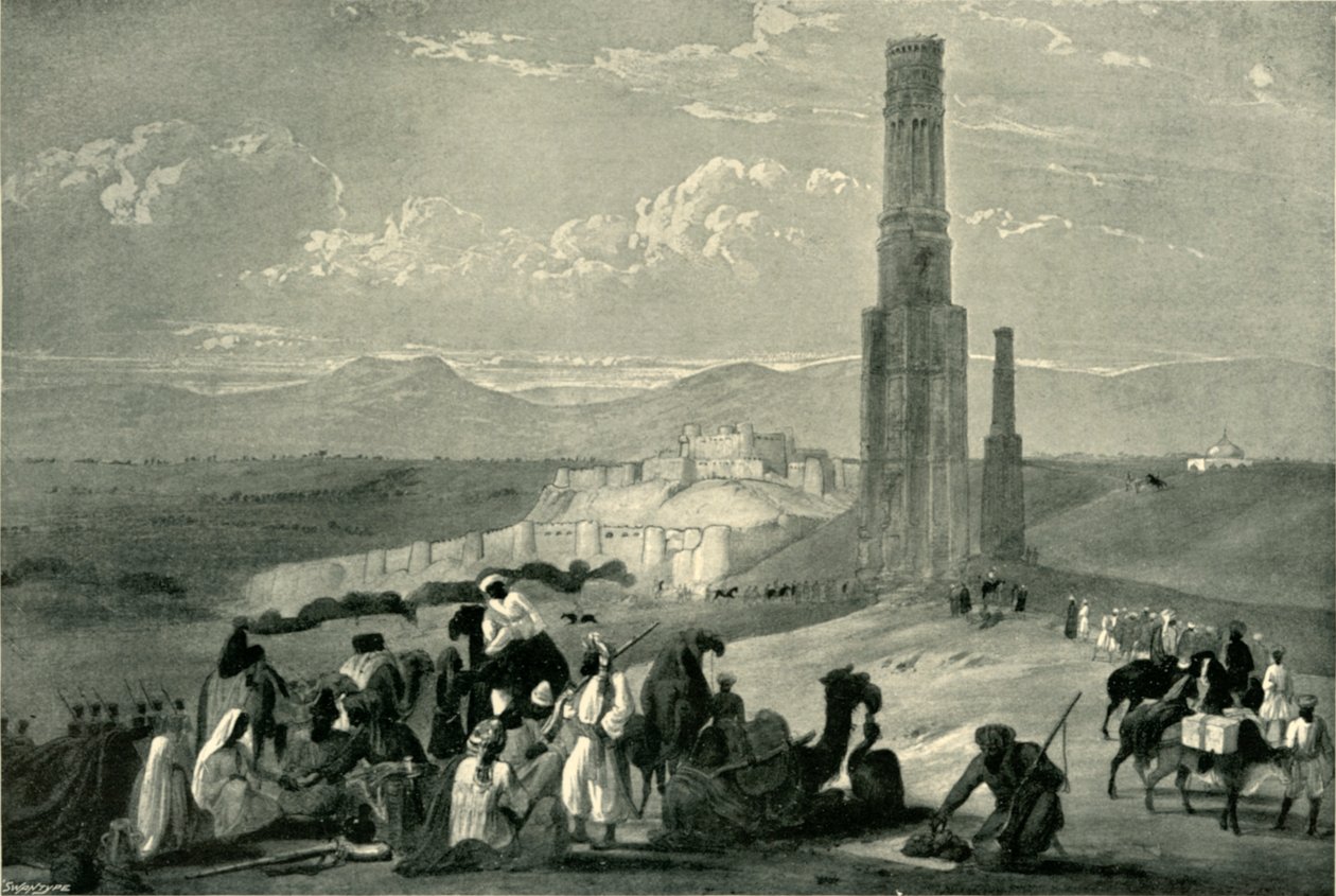 Pevnost a citadela Ghazni a dva Minaři, c1840, 1901. od James Atkinson