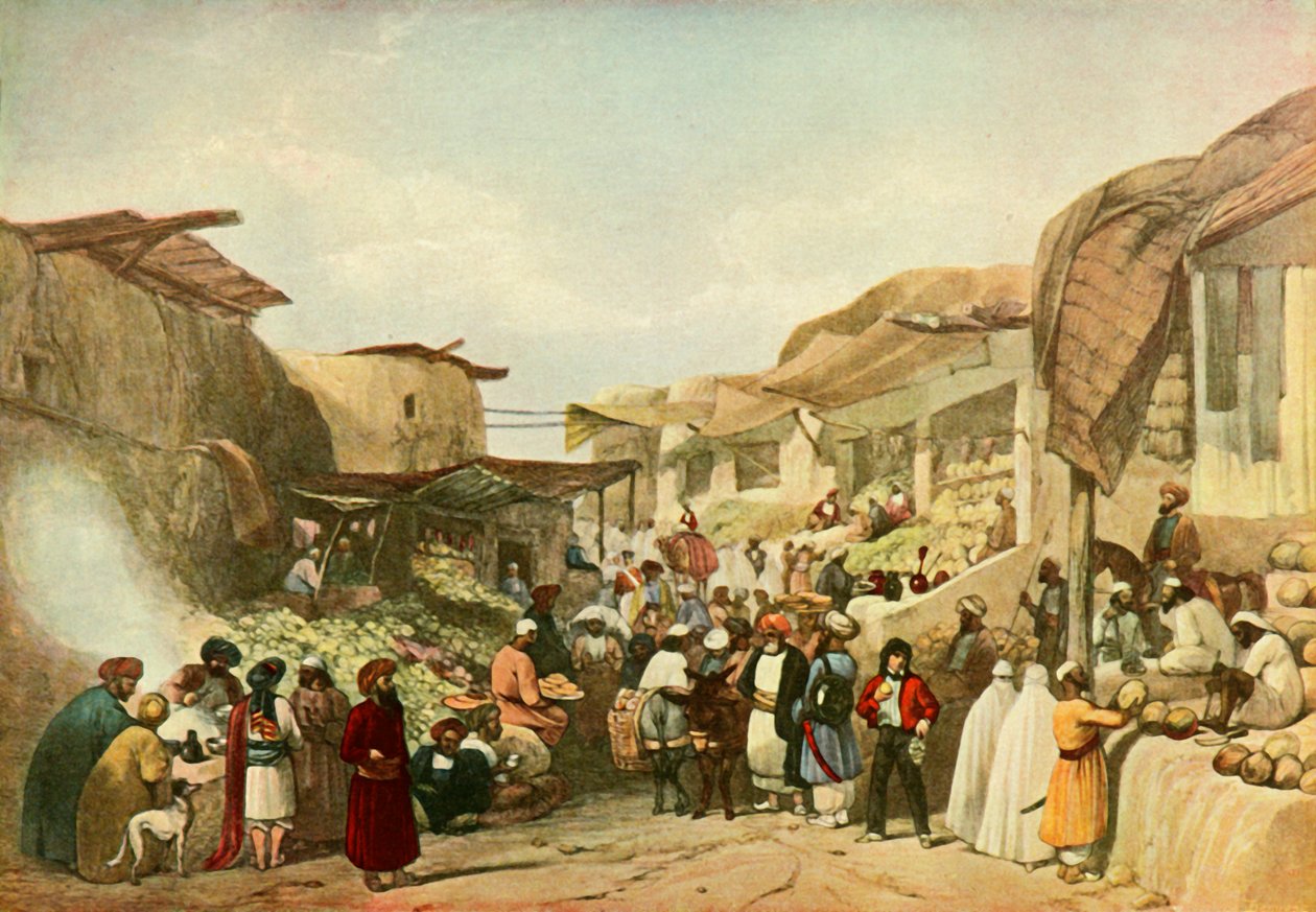 Hlavní ulice na bazaru v Kábulu v období ovoce, c1840, 1901. od James Atkinson