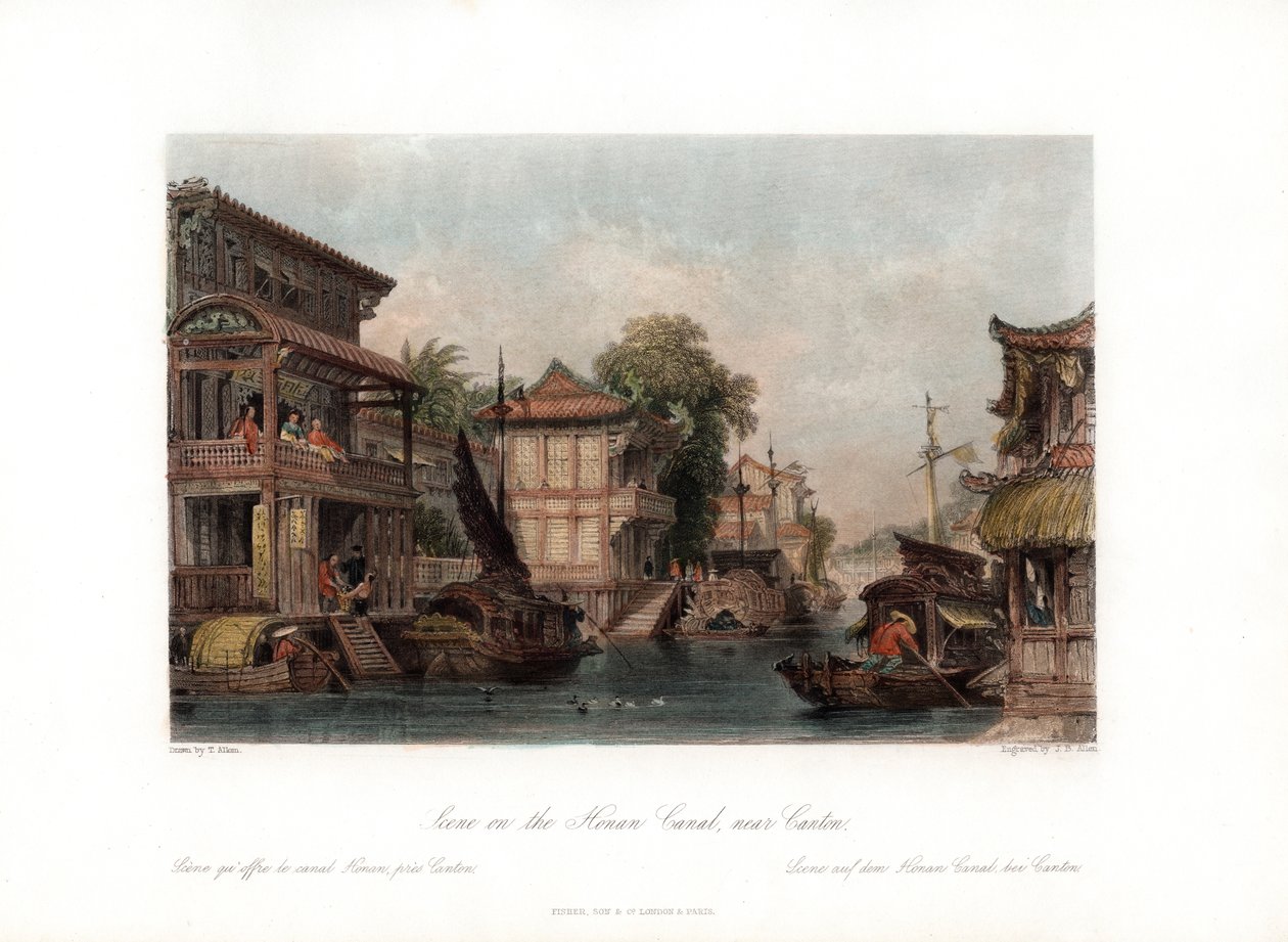 Scéna na kanálu Honan, poblíž Kantonu, Čína, c1840. od James B. Allen
