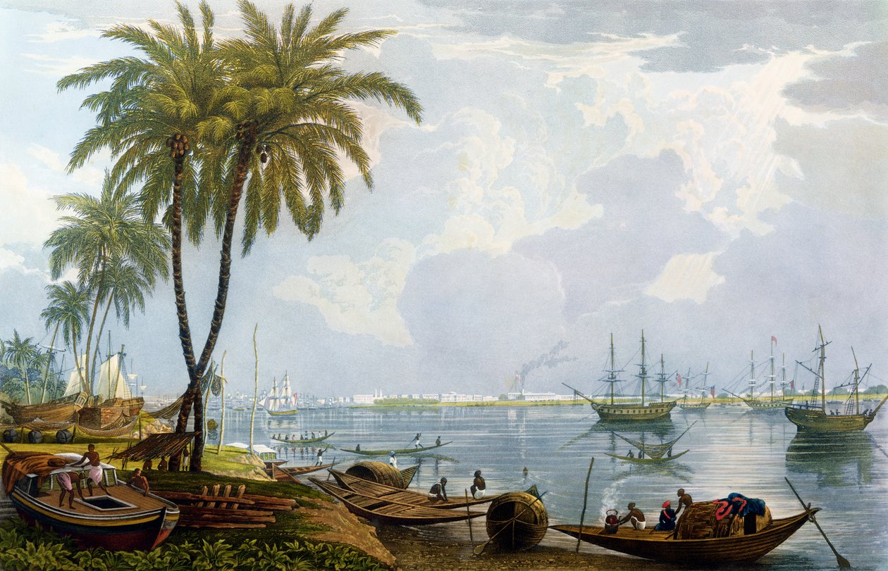 Pohled na Kalkatu, z bodu naproti Kidderpore, 1837, vyryl Robert Havell mladší (1793-1878) (akvatinta) od James Baillie Fraser