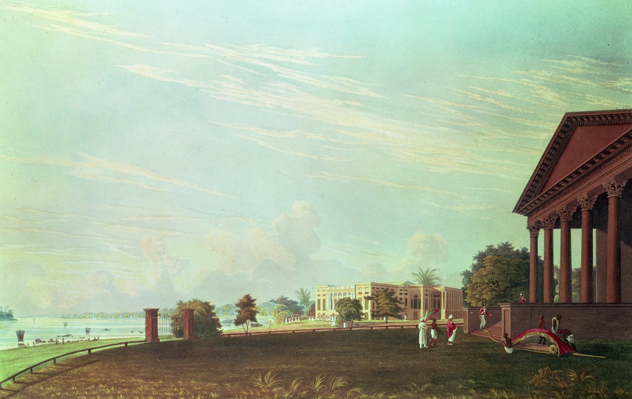 Barrackpore House, Kalkata, ryl Robert Havell, hospoda. 1824 (rytina) od James Baillie Fraser