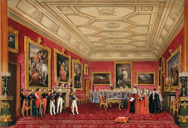 Rubensův pokoj, hrad Windsor - francouzský král dostává adresu od konšela od James Baker (after) Pyne