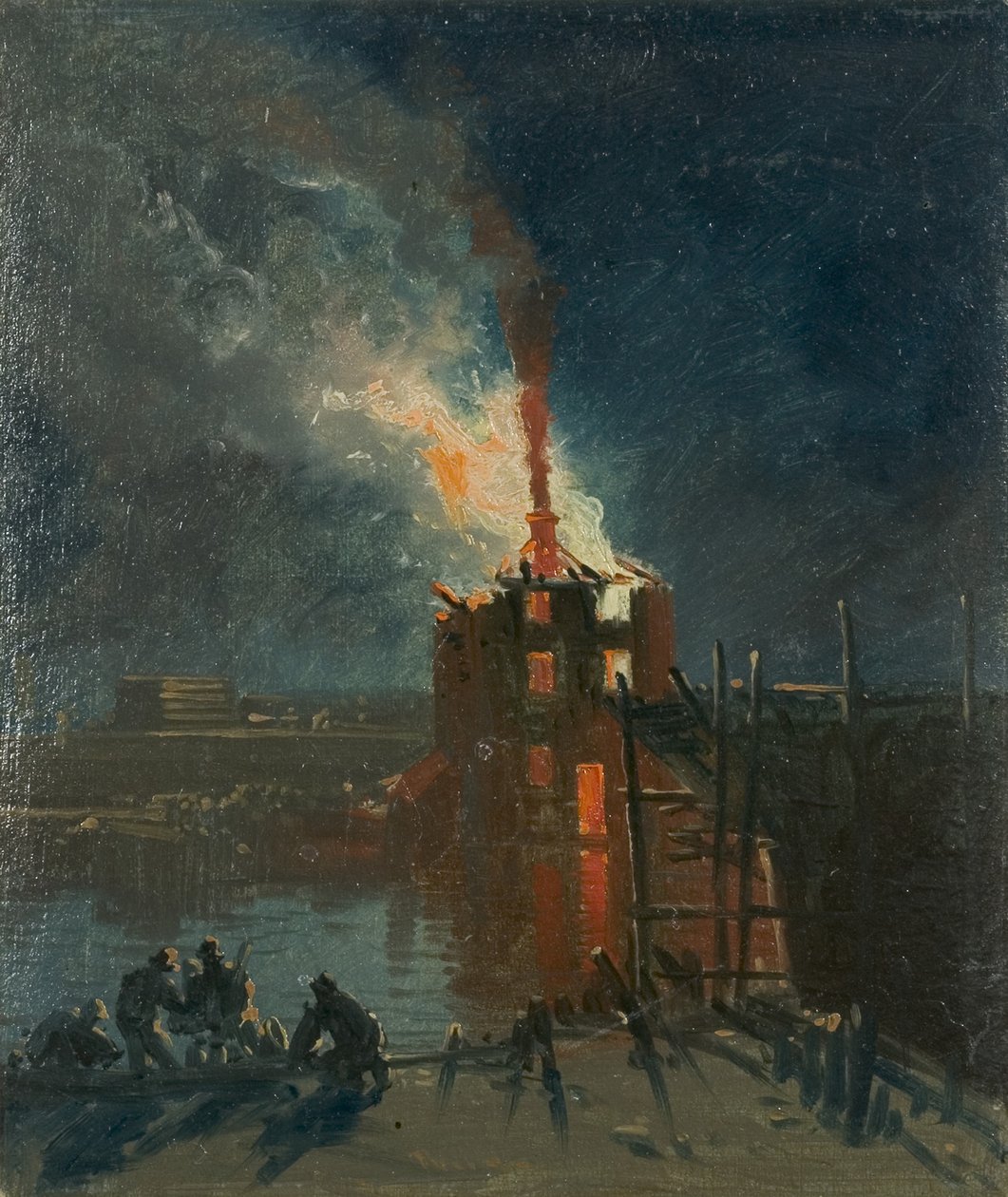 Bristol Riots: Warehouse from Wapping, cca 1832 (olej na papíře) od James Baker Pyne