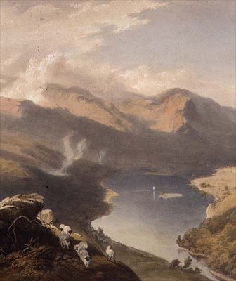 Grasmere z Langdale Fell, detail jezera, z „The English Lake District“, 1853 od James Baker Pyne