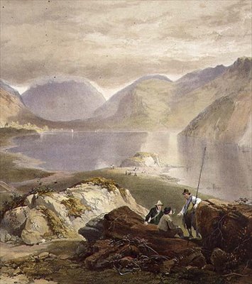 Wast Water, detail rybářů, z The English Lake District, 1853 (detail 97210) od James Baker after Pyne