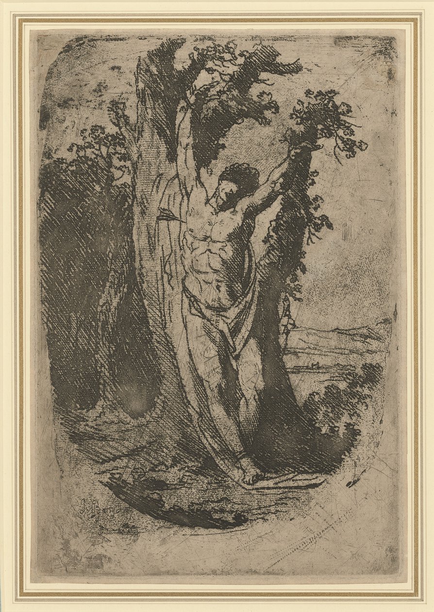 Svatý Šebestián, kolem roku 1776 (lept na měkkém podkladu s ruletou a kousáním) od James Barry