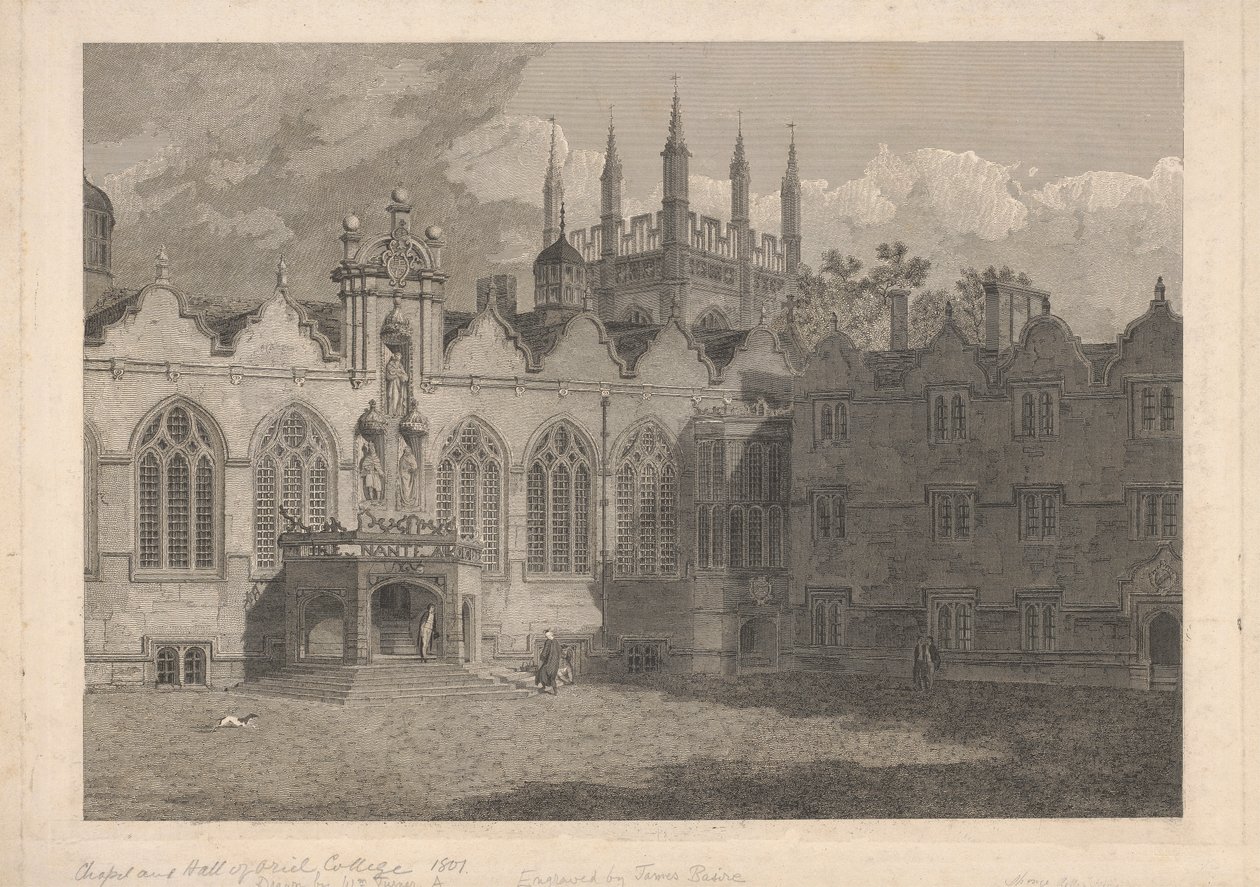 Pohled na kapli a sál Oriel College od James Basire