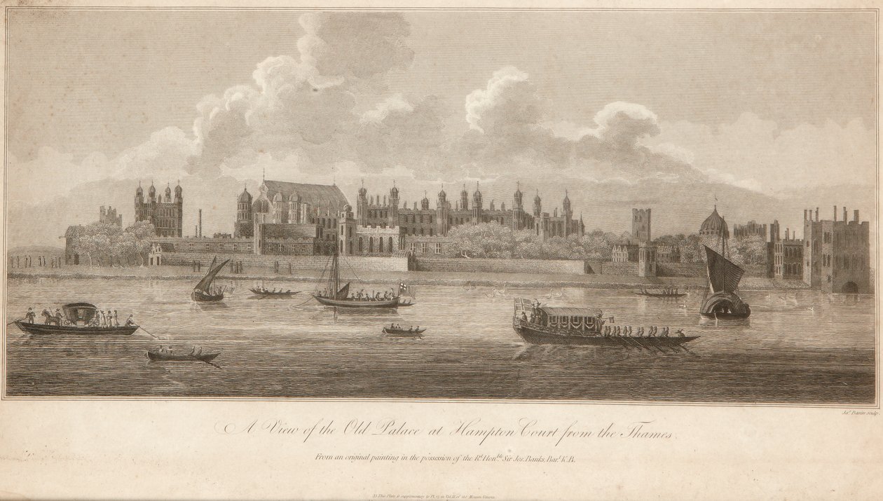Pohled na starý palác Hampton Court z Temže od James Basire