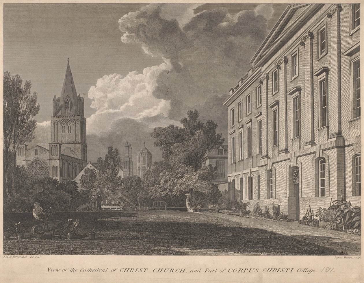 Pohled na katedrálu Christ Church a část Corpus Christi College od James Basire