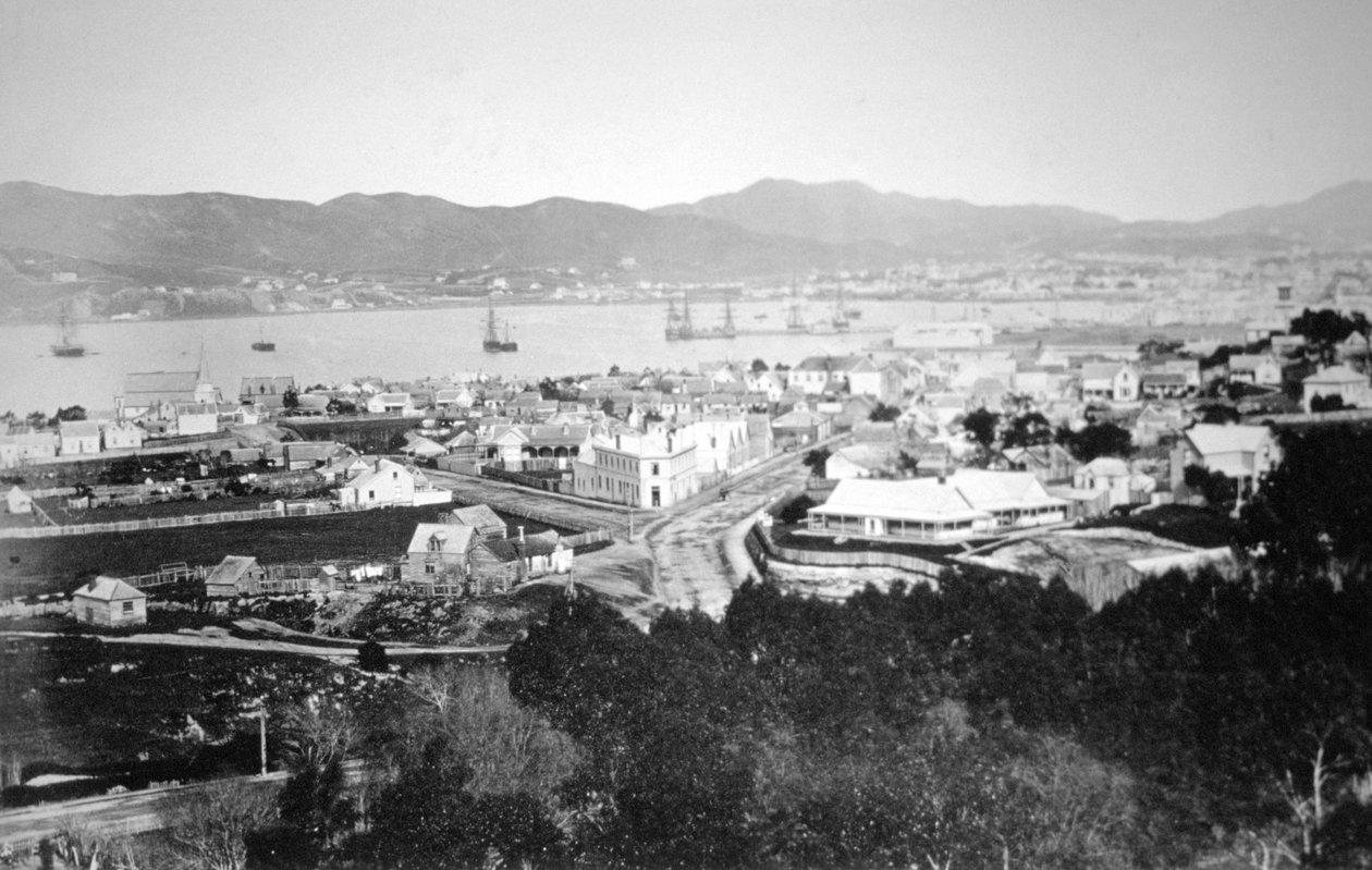 Lambton Harbor a Queens Wharf, Wellington, Nový Zéland, 1870 od James Bragge