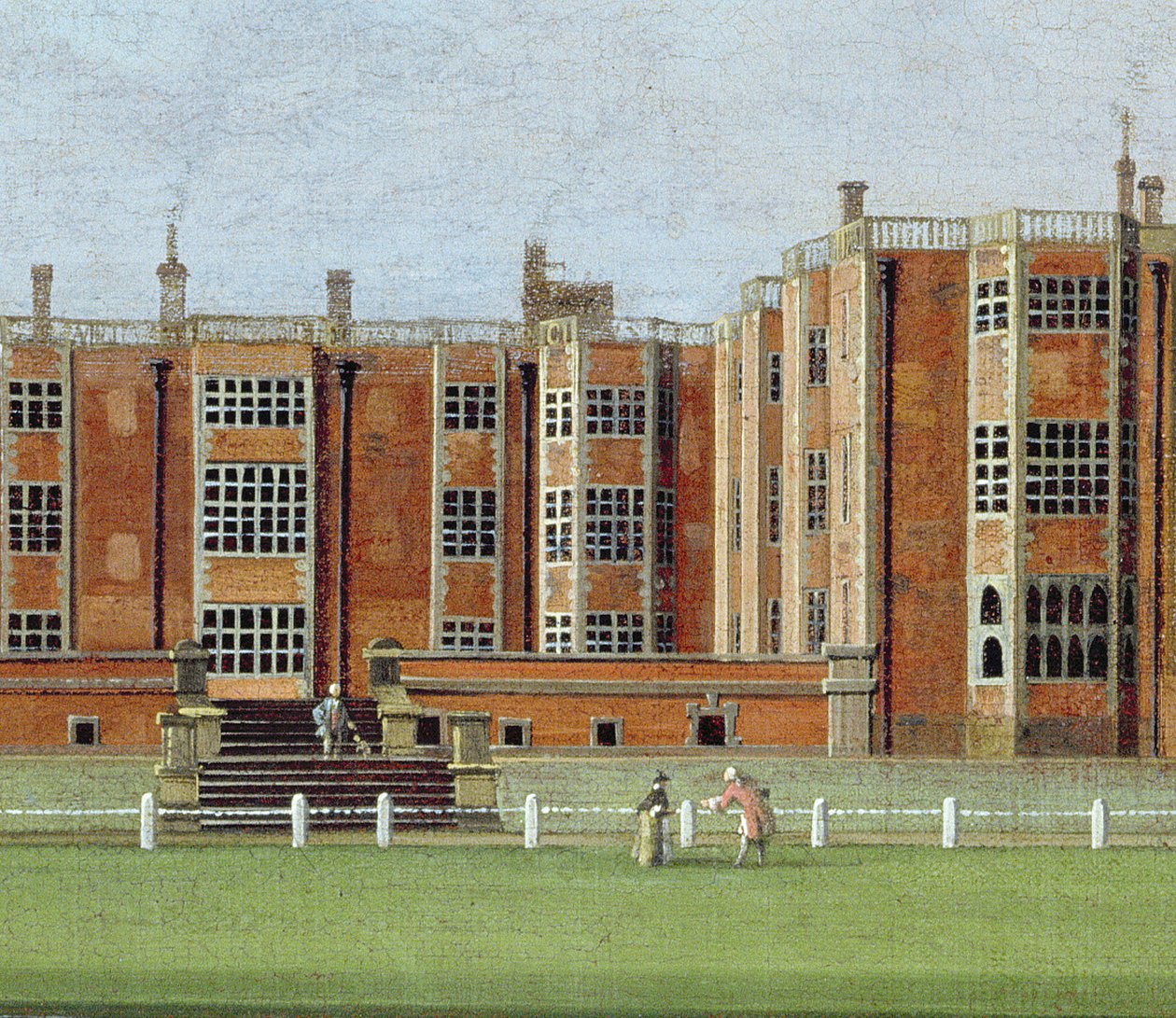 Pohled na Temple Newsam House, c.1750 (olej na plátně) (detail 128852, zobrazující střední část fasády) od James Chapman
