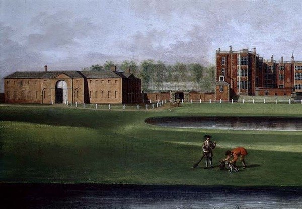 Pohled na Temple Newsam House, detail jízdárny, cca 1750 (olej na plátně) (viz také 128852) od James Chapman
